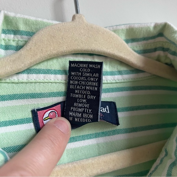 Duck Head Green Button Down Shirt Kids Shirt with Vertical Stripes - Picture 9 of 9